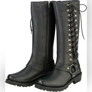 ZR SAVAGE Black Lace-Up Knee-High Boots leather
